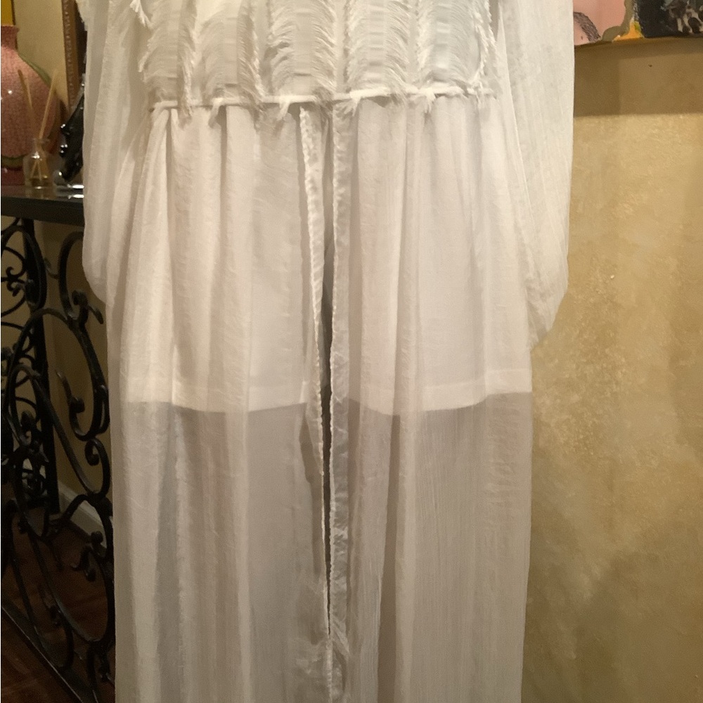 Women's White Sheer Skirt Set – Elegant Tiered Maxi Skirt with Blouse - Picture 8 of 8